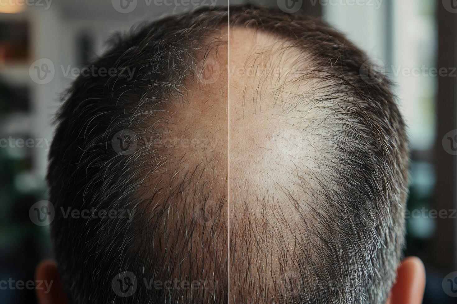 Man showing progress of hair loss treatment before and after photo