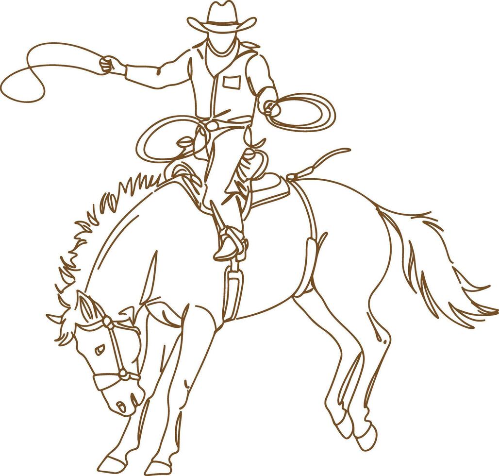 Cowboy Balancing on a Bucking Bronco with One Hand Raised - Rodeo Showdown vector