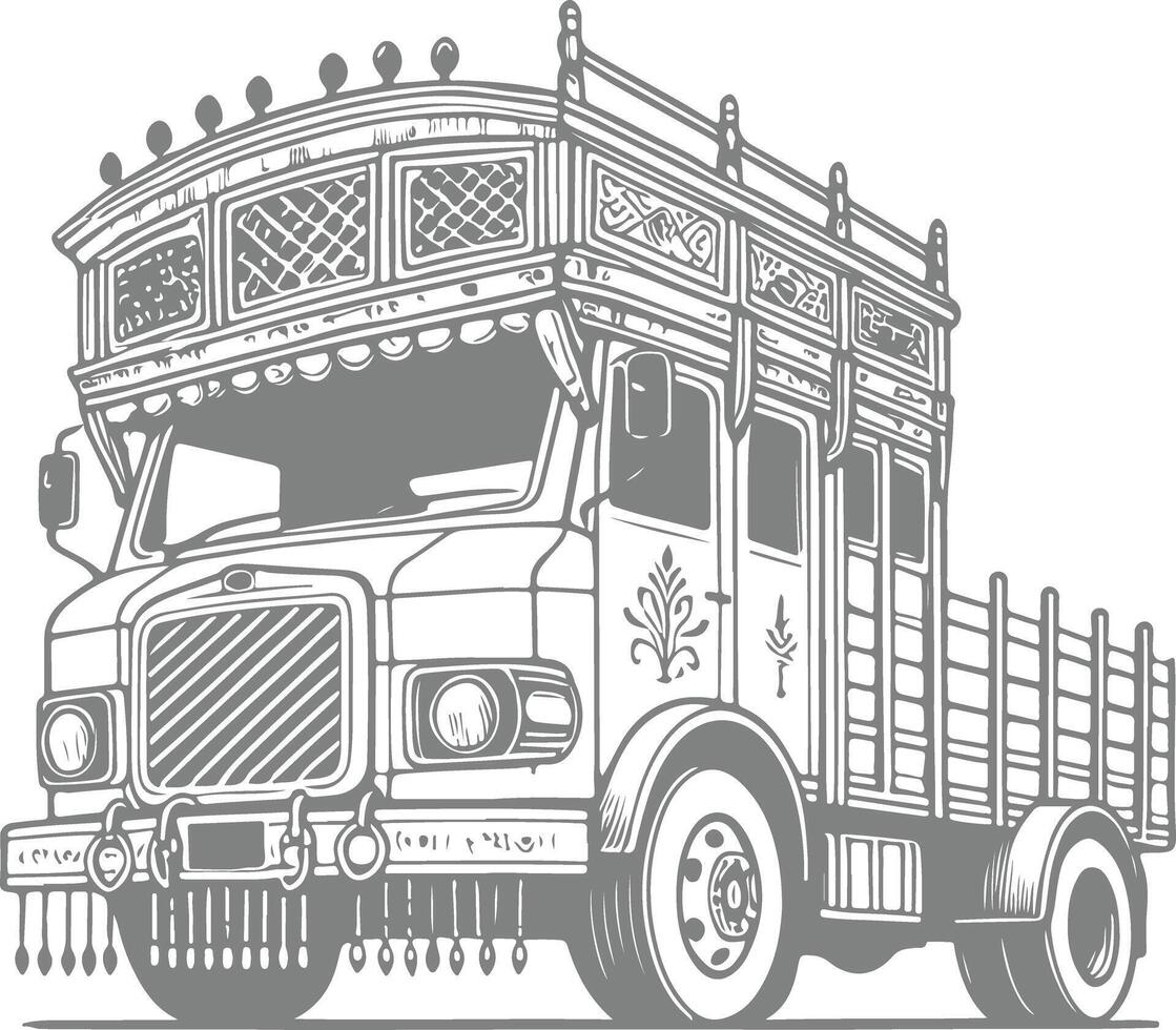 Hand Drawn Illustration of Pakistani Truck vector
