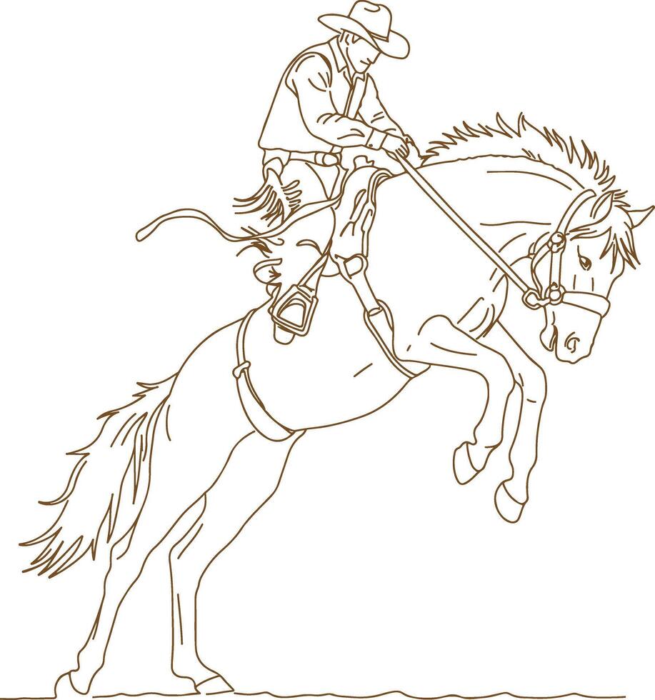 Cowboy Holding Reins While Riding a Bucking Bronco - Classic Rodeo Scene vector