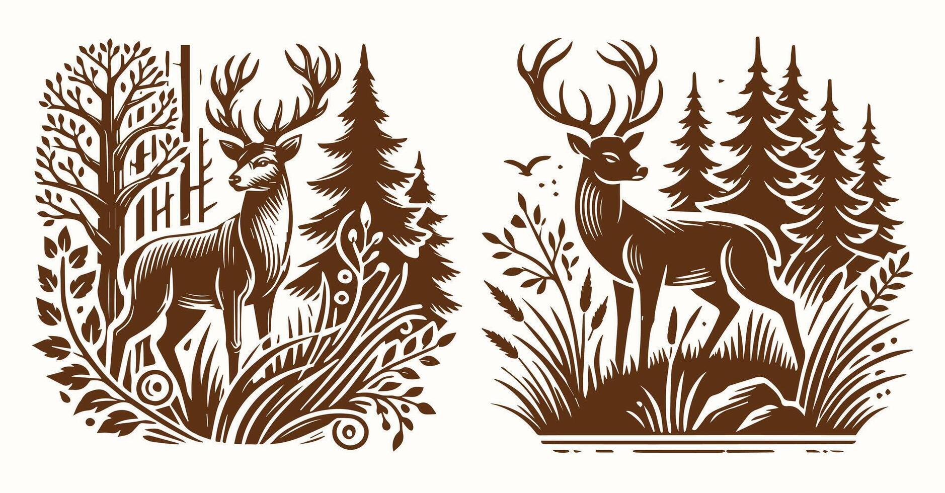 Deer in Wild Forest silhouette vector