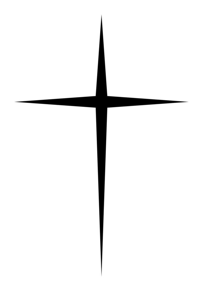 Christian cross, black and white silhouette illustration of religious thin pointed cross shape, isolated on white background vector