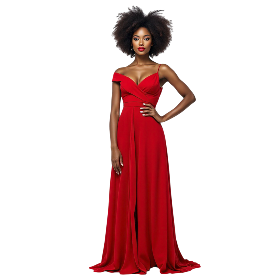 A woman in a red dress posing for the camera png