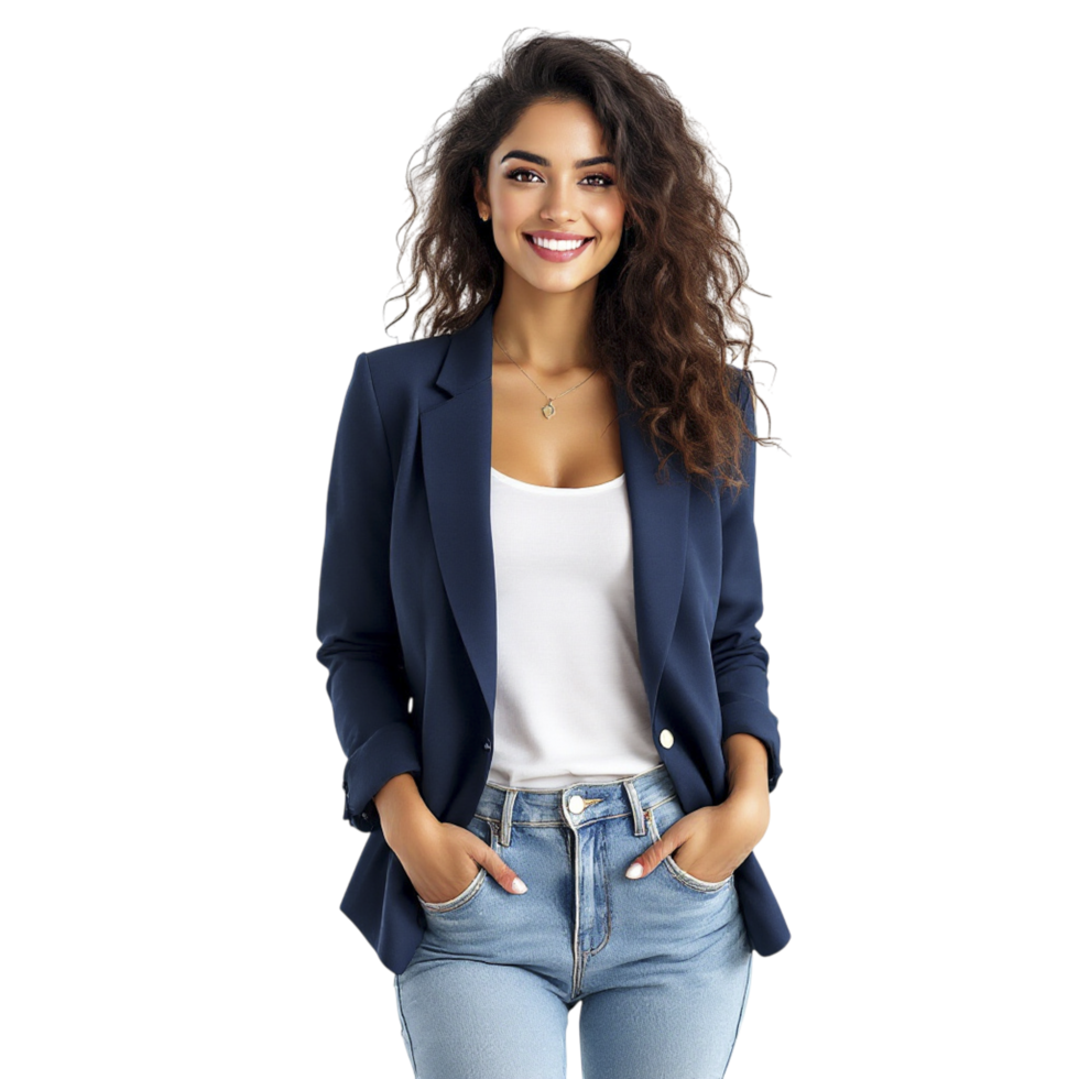 A woman in jeans and a blazer png