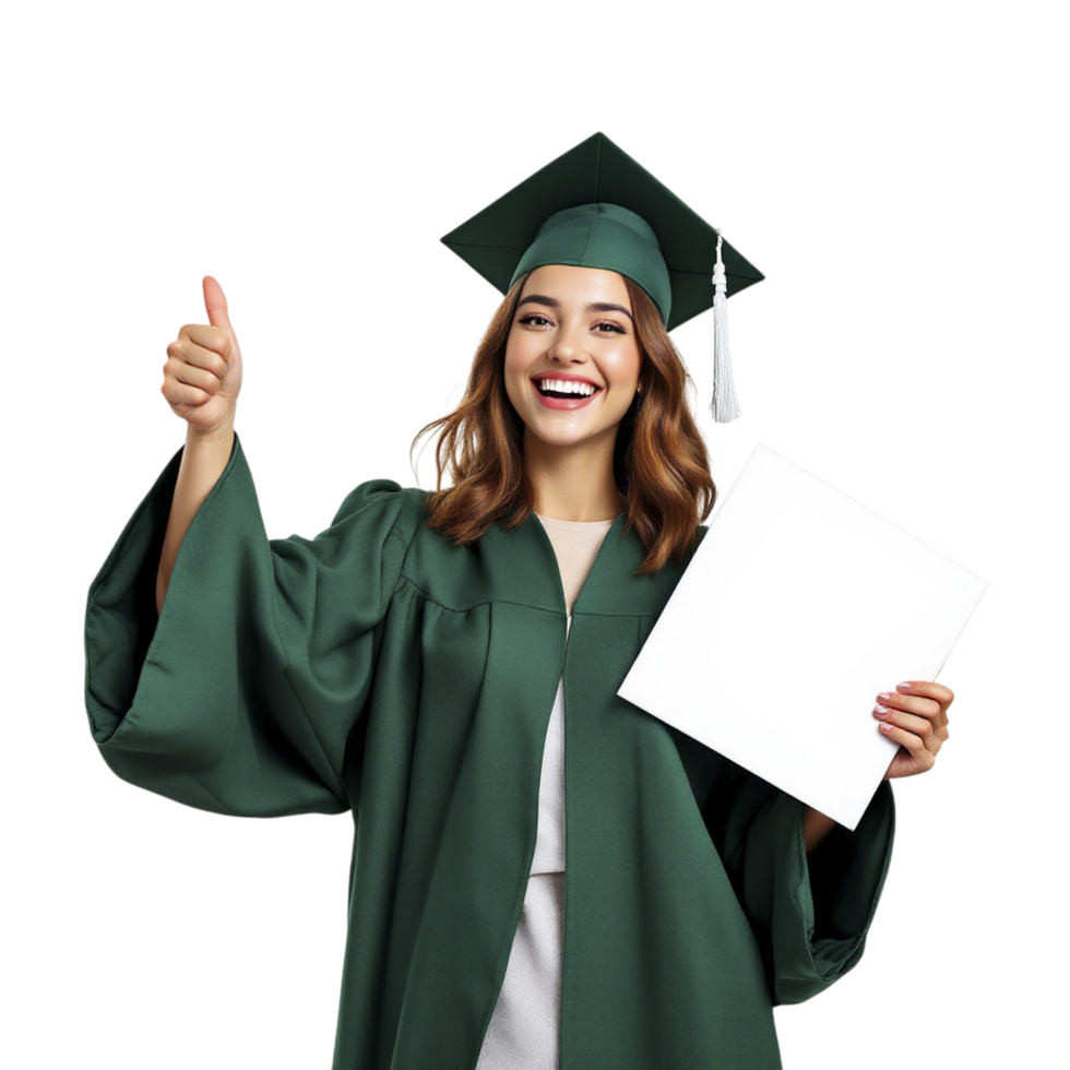 A graduate in green holding a blank paper png