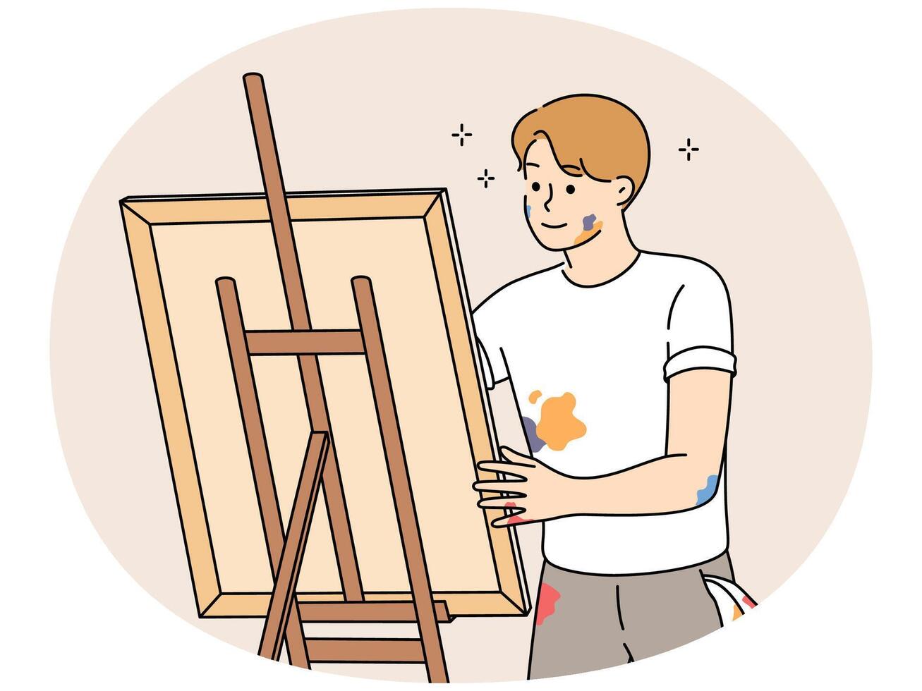 Young man drawing picture on easel vector