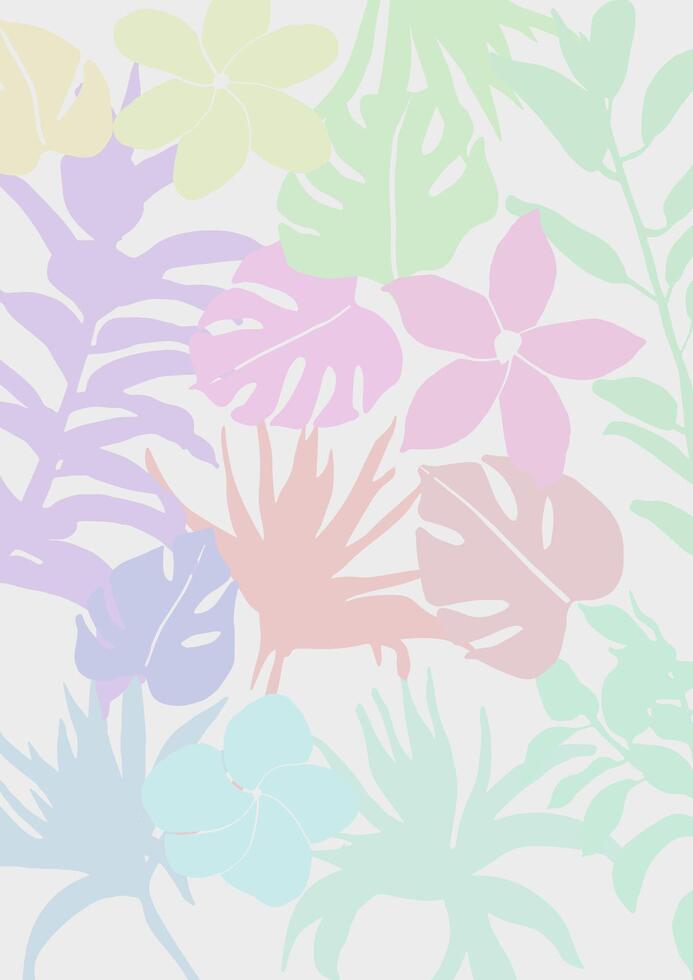 hand drawn pastel simple tropical plants design vector