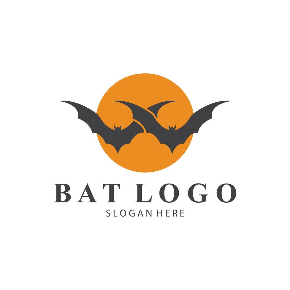 bat logo template with orange sun and bat vector