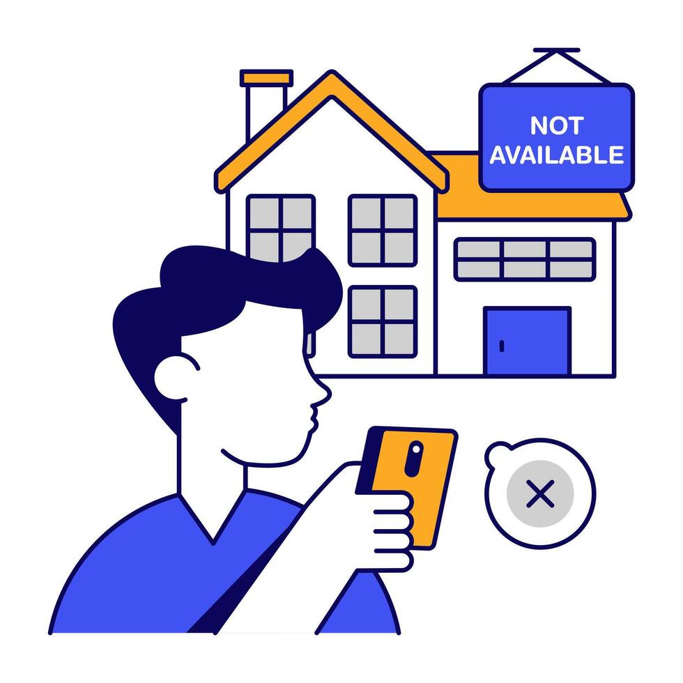 A flat design icon of not available home vector