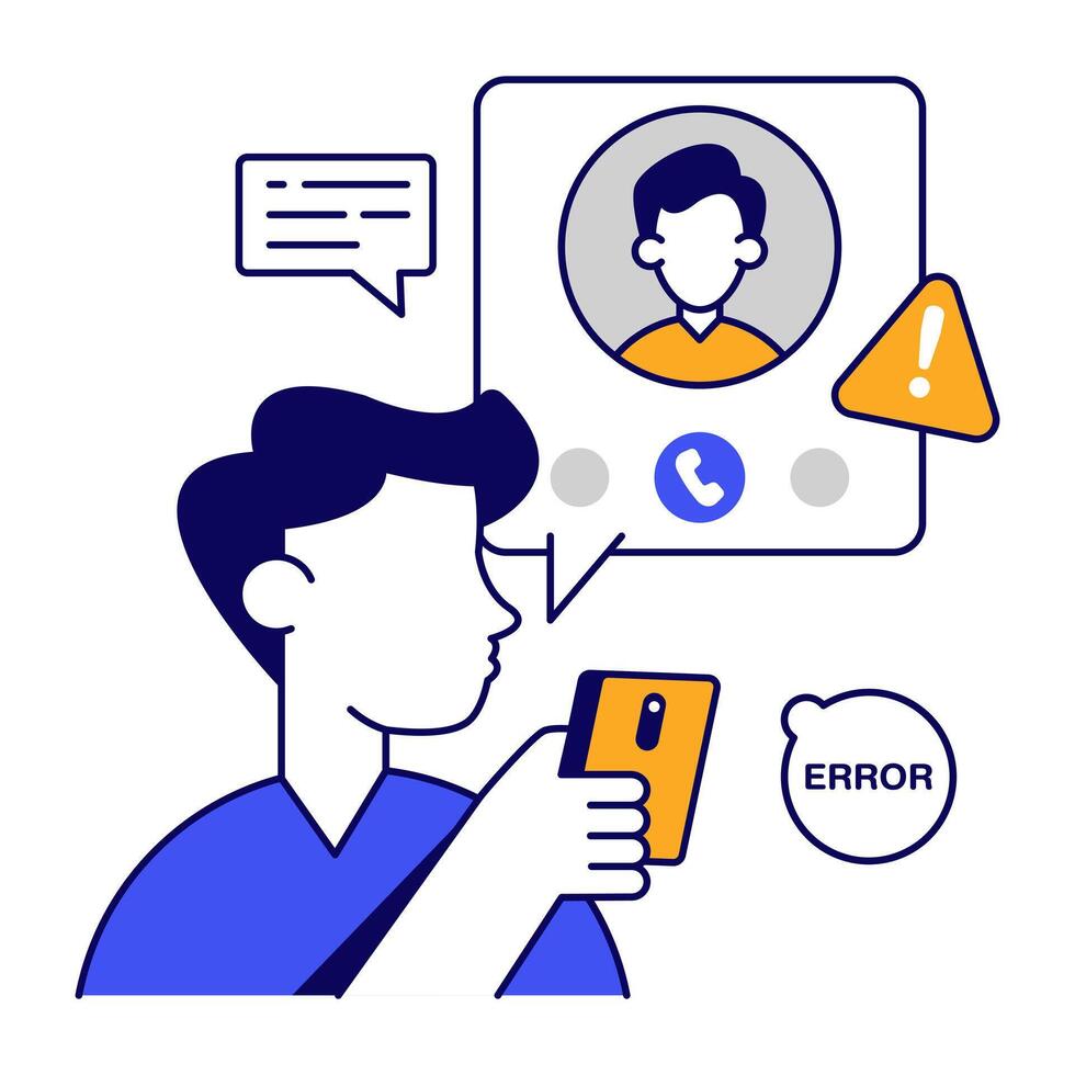 A flat design icon of call error vector