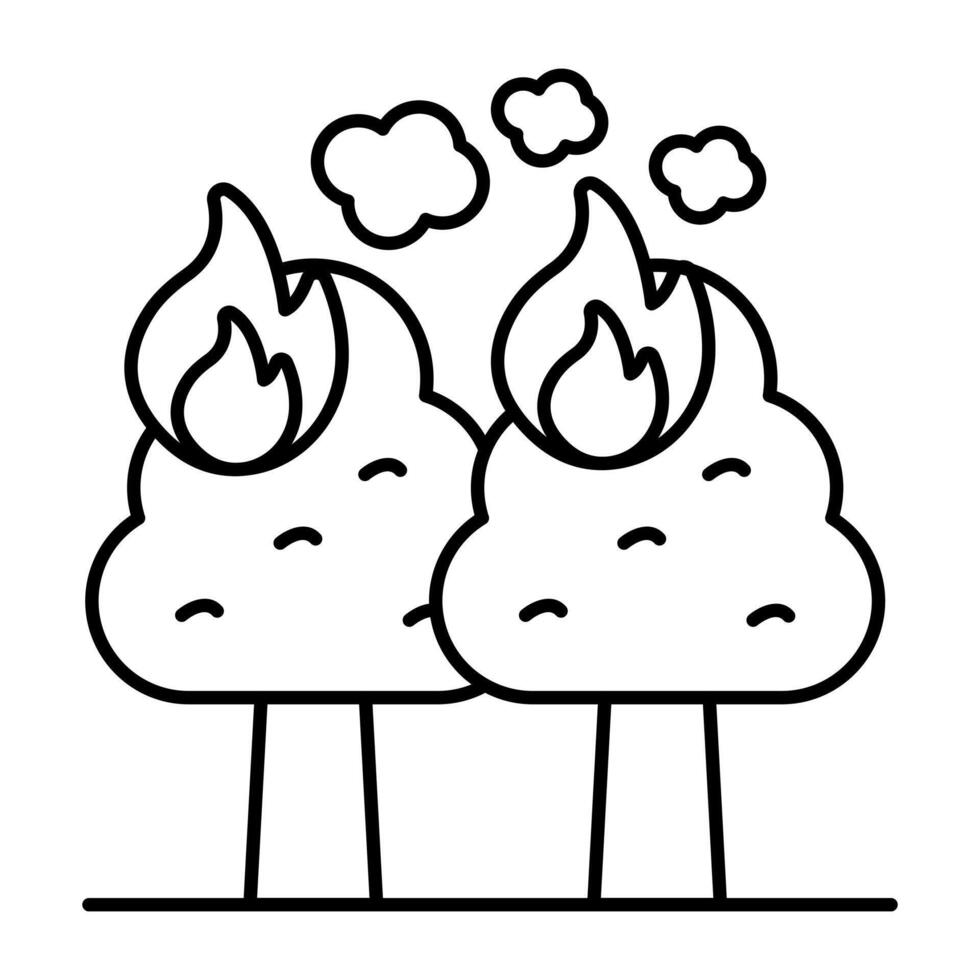 Editable linear design icon of forest fire vector