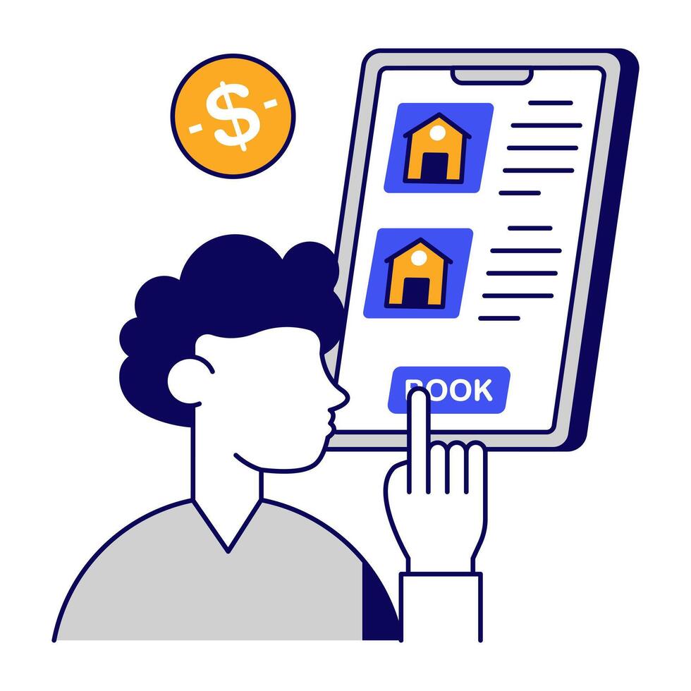 Conceptual flat design icon of mobile home booking vector