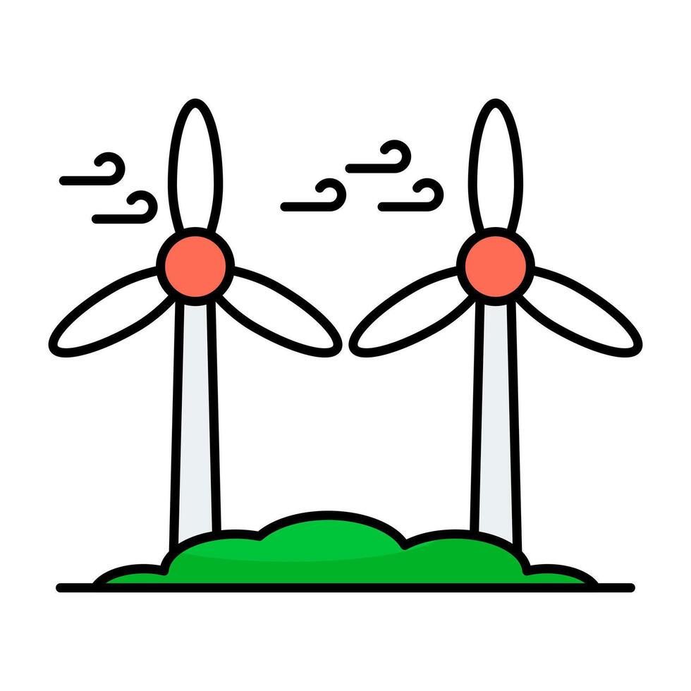 Winds turbines icon, editable vector