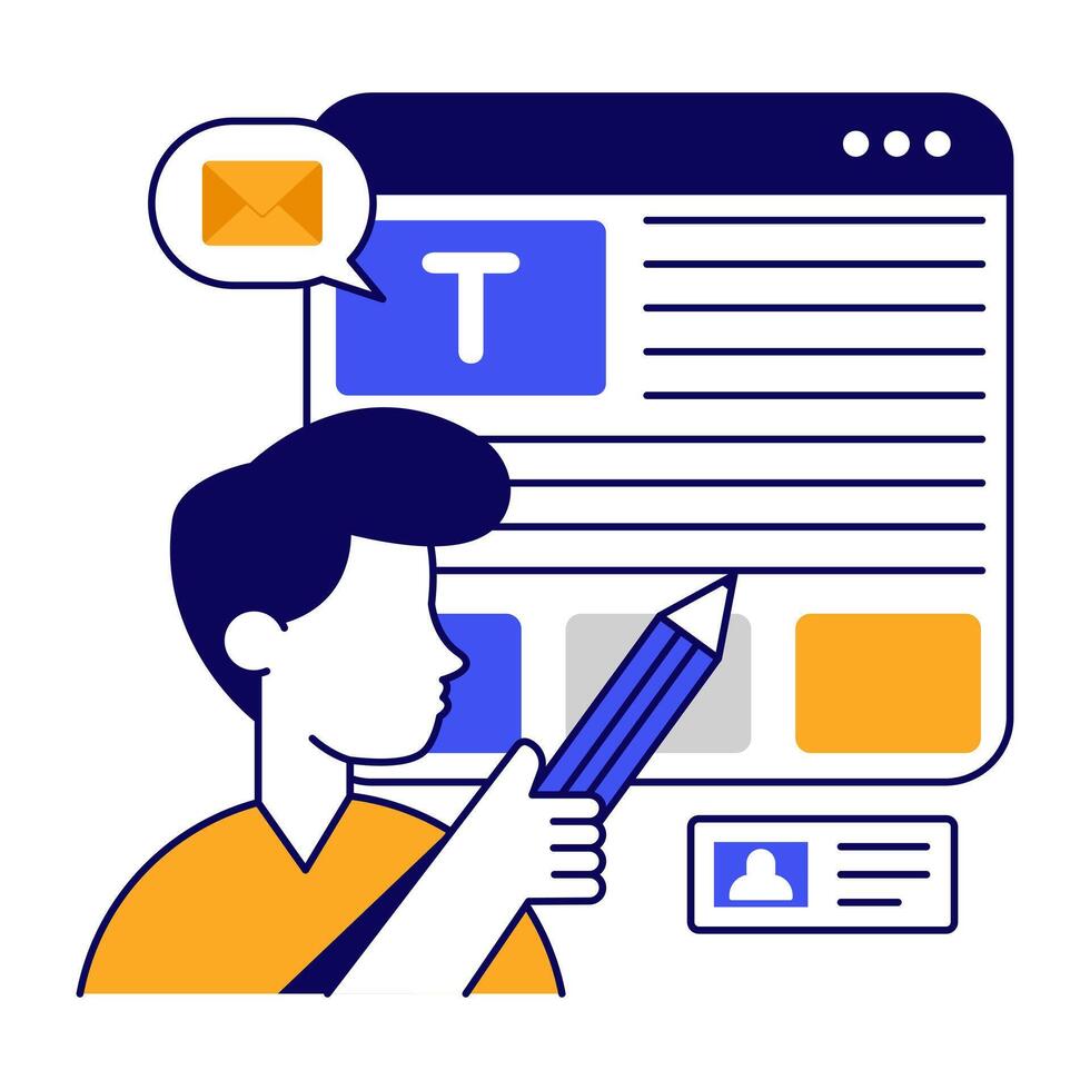 Conceptual flat design of online content writing vector