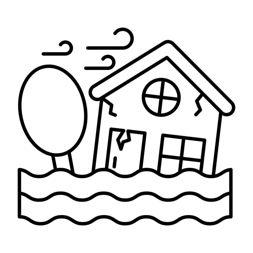 Flood icon in linear isolated on white background vector
