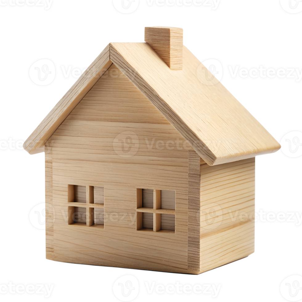 A Charming Miniature Wooden House Model with isolated on transparent background a Simple Design and Light Brown Color png