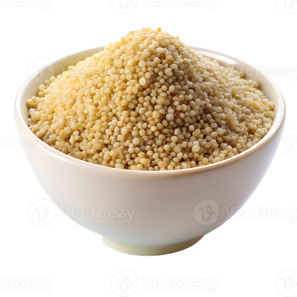 A Bowl of Uncooked Israeli isolated on transparent background Couscous Pearl Grain Close Up View png