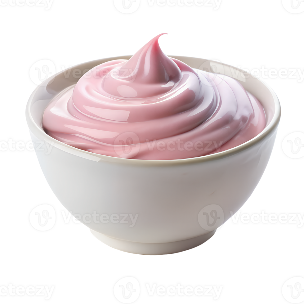 Delicious Pink Creamy Dessert in a White Bowl Swirled and Smooth Texture png
