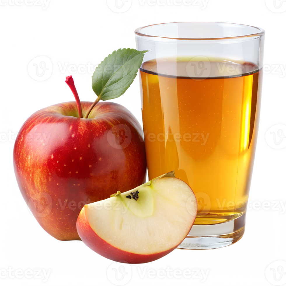 A Fresh Glass of Apple Juice with Ripe Red Apples and a Leaf png