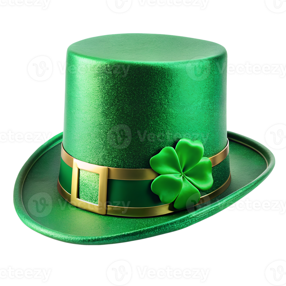A Sparkling Green Leprechaun Hat with isolated on transparent background a Shamrock for St Patricks Day png