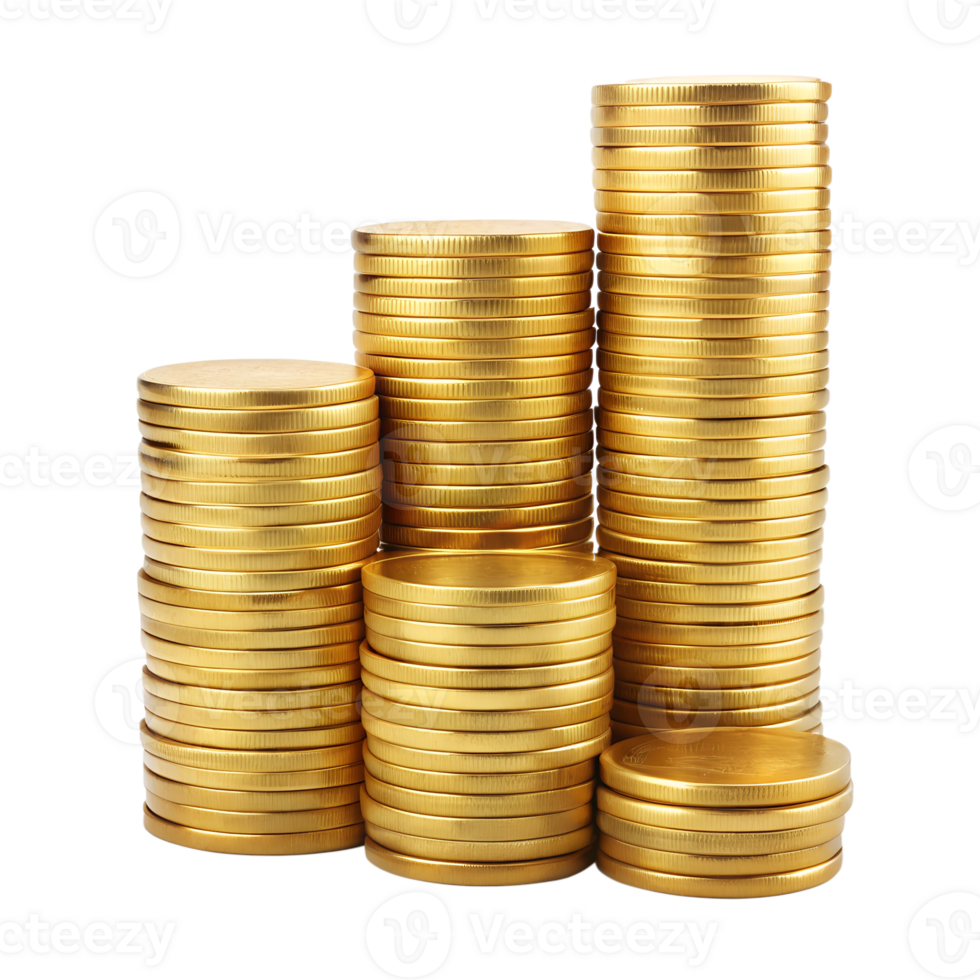 Stacks of Gold Coins Showing Financial Growth and Wealth Accumulation png