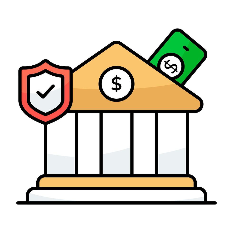 A flat design icon of secure bank vector