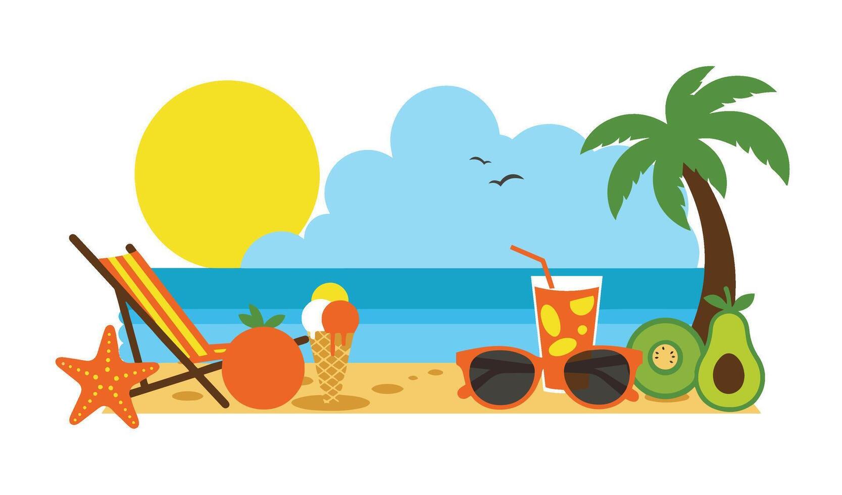 Sunshine Holiday Pack with Palm Trees and Ocean Waves vector