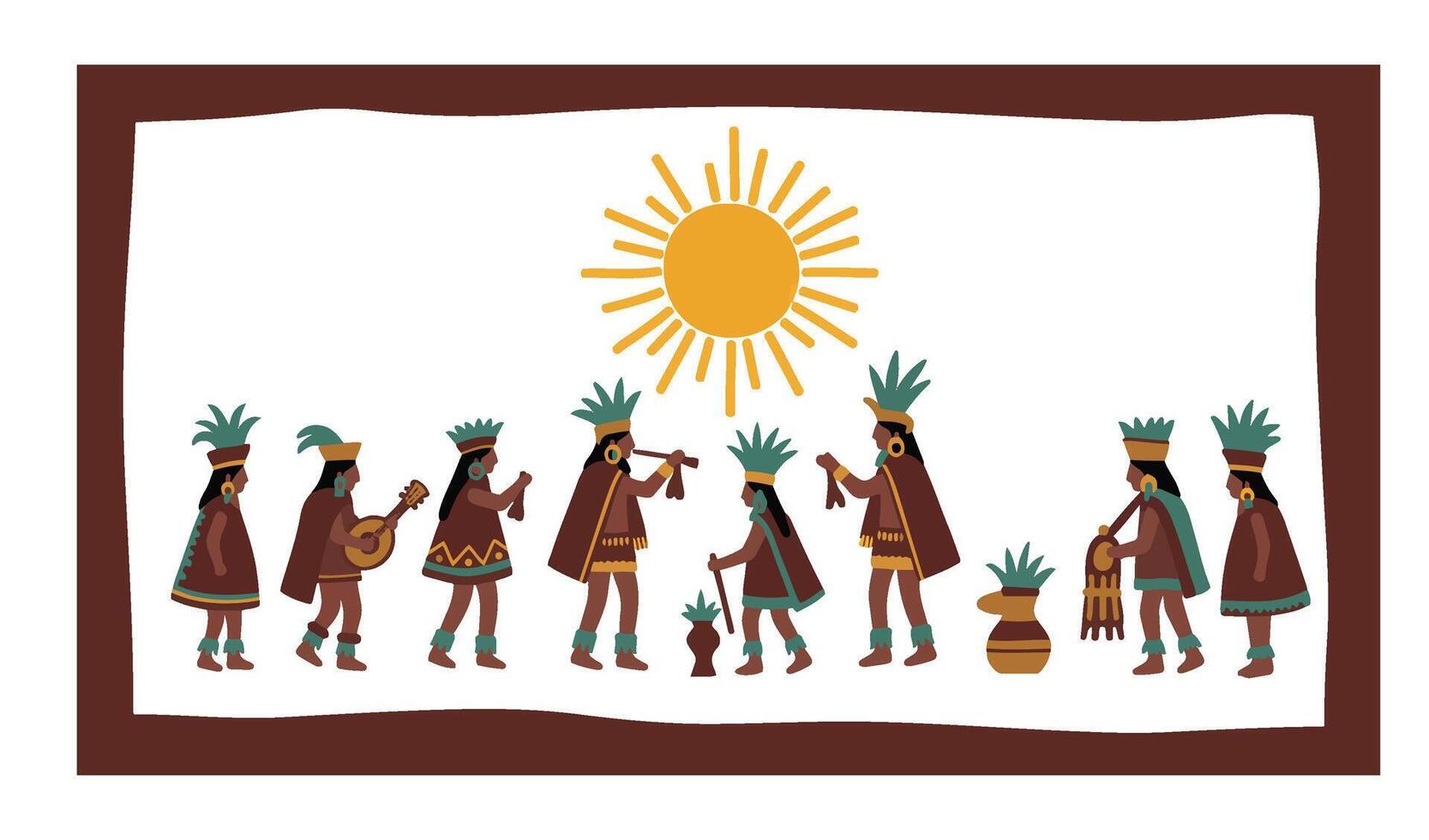 Colorful Andean Culture Drawing Representing Inti Raymi Rituals and Traditions vector
