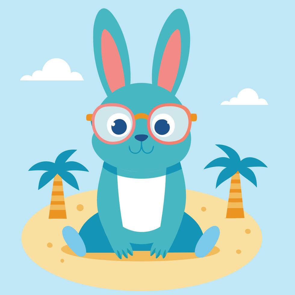 A cartoon rabbit wearing glasses on the beach vector