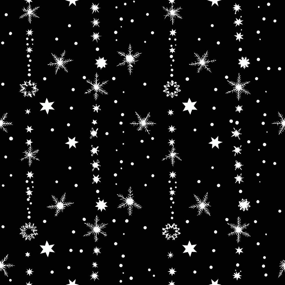 Winter Night Sky Seamless Pattern with Stars and Snowflakes vector