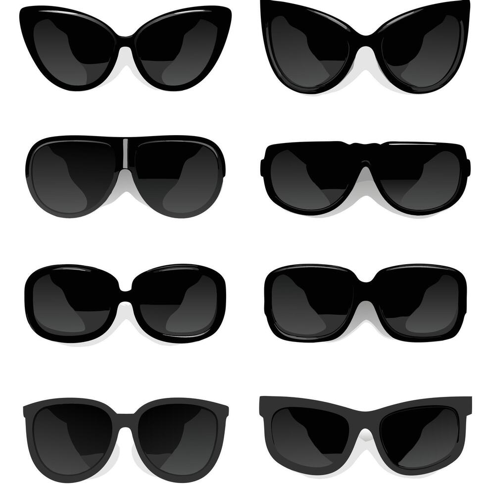 A Collection of Eight Stylish Black Sunglasses in Various Shapes vector
