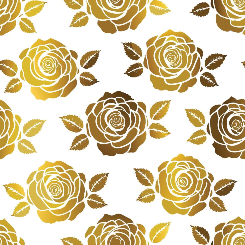 Elegant Seamless Pattern of Golden Roses and Leaves on White Background Beautiful Floral Design for Textile Wallpaper and Surface Decoration vector
