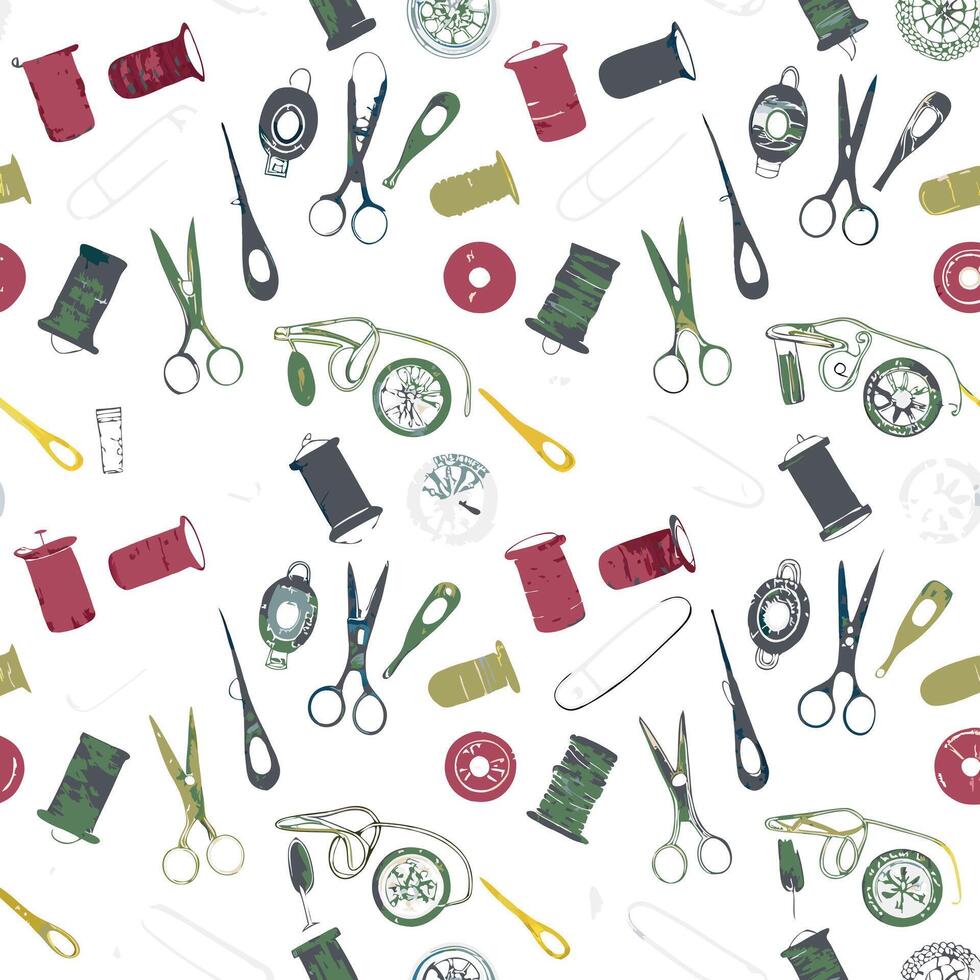 A delightful pattern showcasing various sewing and crafting tools vector