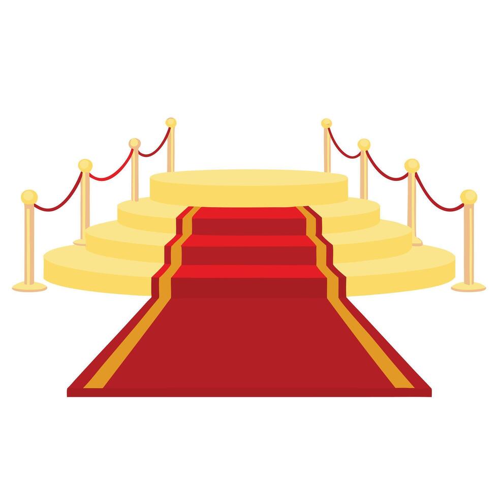 Elegant Red Carpet Stage with Golden Steps and Stanchions for Award Ceremony or Grand Event vector
