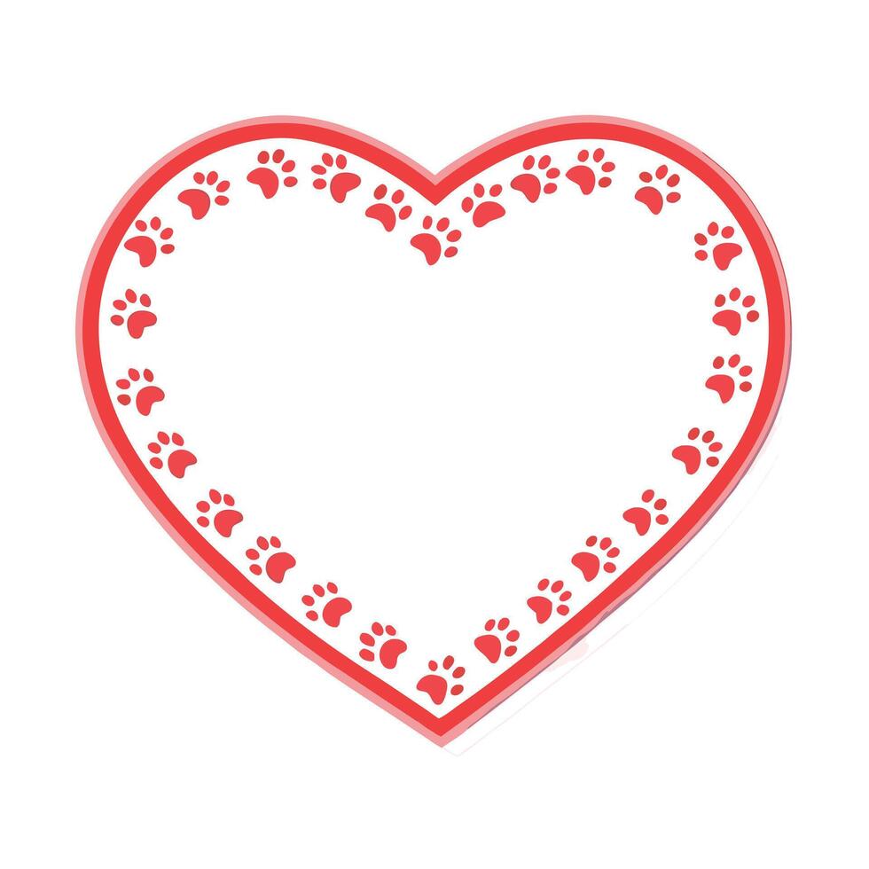 Lovely Red Heart Frame with Paw Prints Border Perfect for Pet Lovers Valentines Day or Anniversary Cards vector
