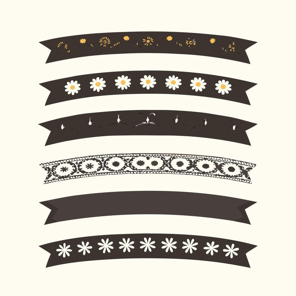 Collection of Six Decorative Curvy Banners with Various Floral and Geometric Patterns for Design Elements vector