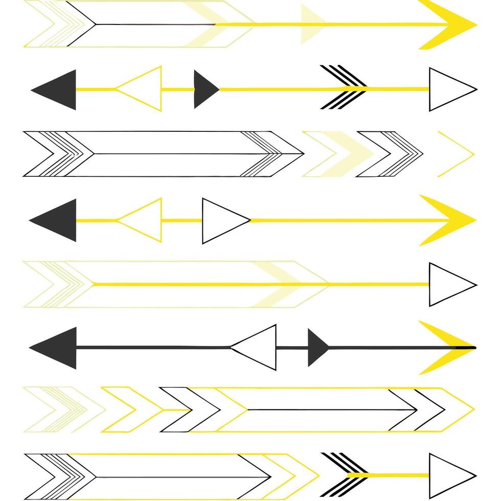 Collection of Geometric Arrows in Black Yellow and White Minimalist Design vector
