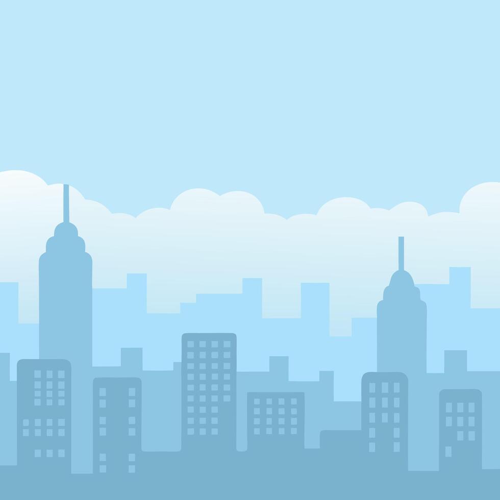 A Serene Cityscape under a Light Blue Sky with Fluffy White Clouds vector