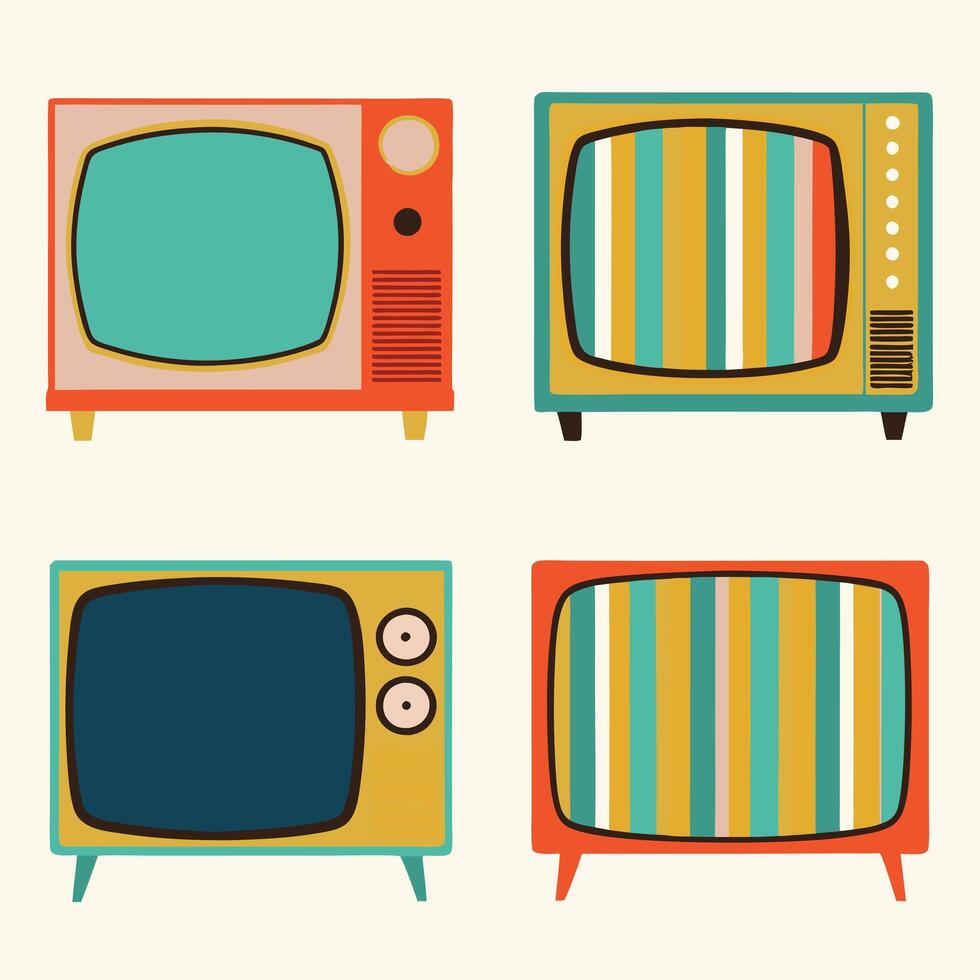 Collection of Retro Televisions Vintage Television Sets in Colorful Designs vector