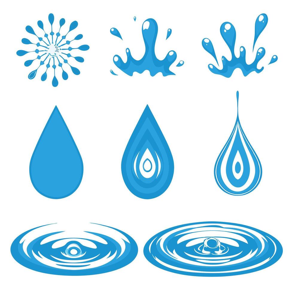 Collection of Blue Water Drop Splashes and Ripples s vector