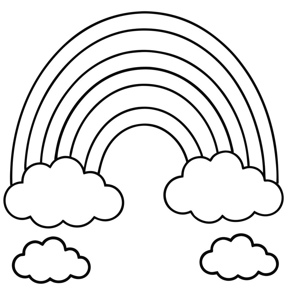 A Simple Line Drawing of a Rainbow with Clouds a Coloring Page for Kids vector