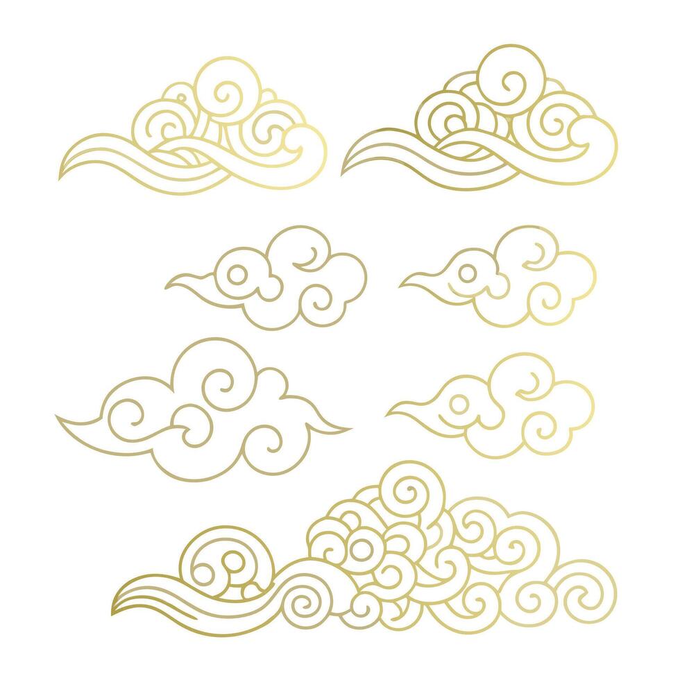 Collection of Golden Chinese Style Cloud Designs Traditional Asian Art Elements vector