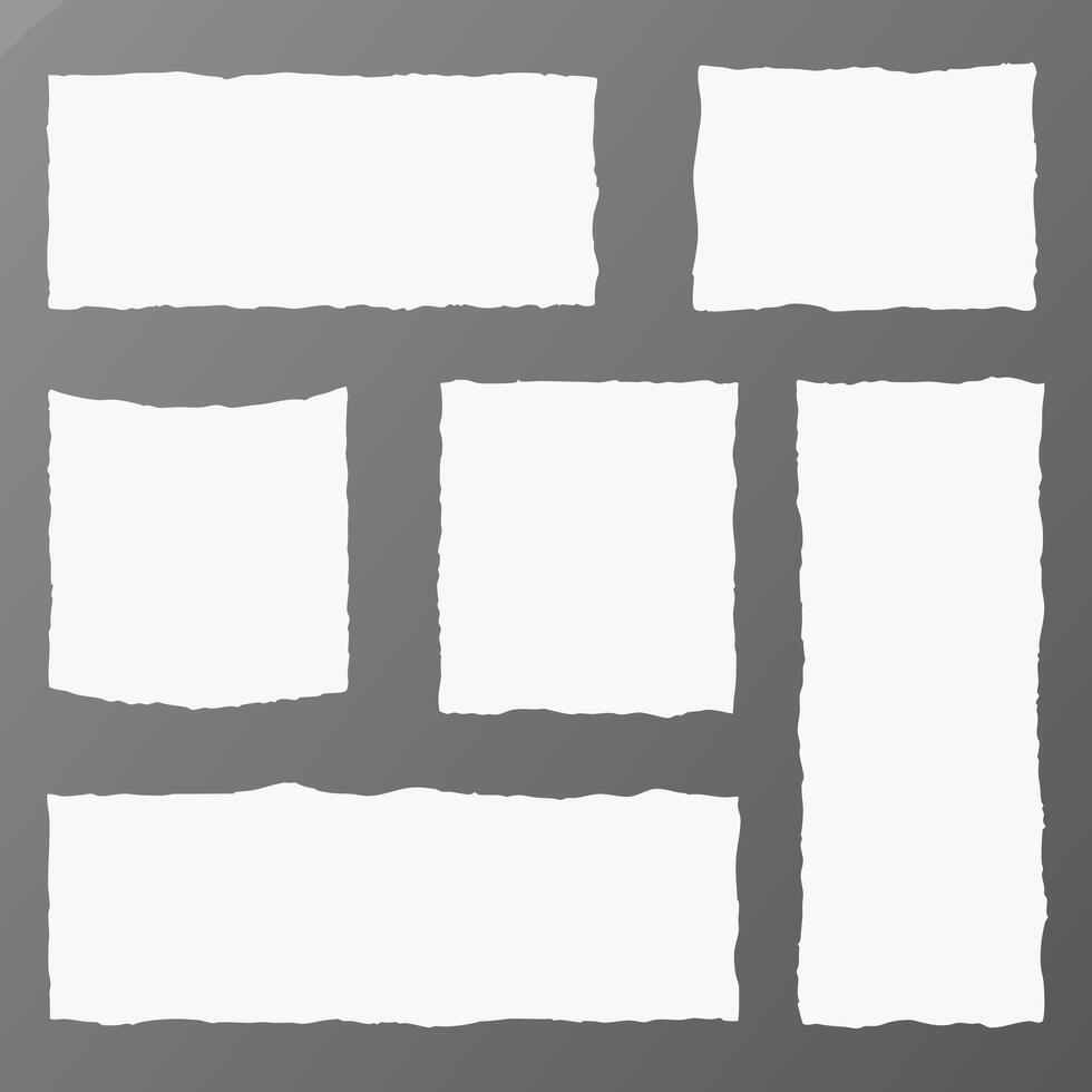 Collection of six blank torn paper pieces on gray background suitable for note taking message writing or scrapbooking vector