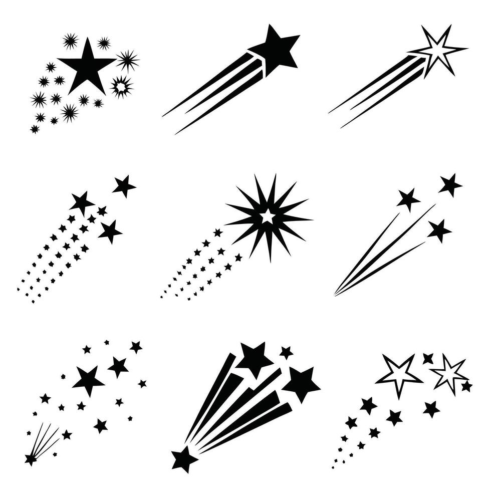 Collection of Nine Different Starburst and Shooting Star Designs vector