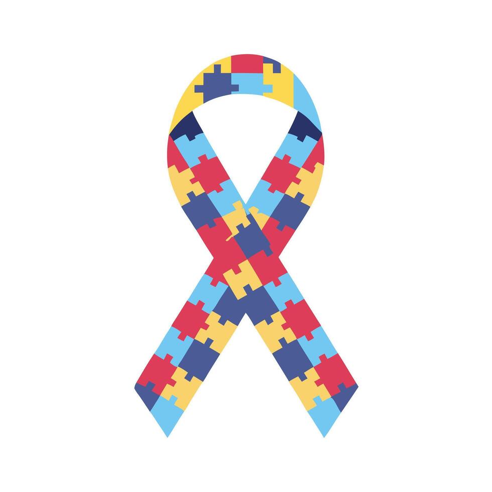 Autism Awareness Ribbon Puzzle Piece Design Symbol for Support and Understanding vector