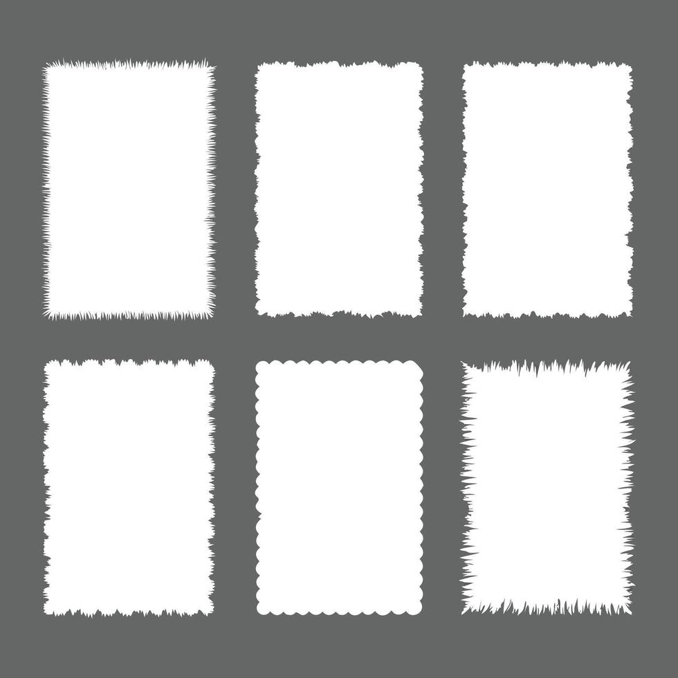Collection of Six Blank White Frames with Varied Edges for Design and Decoration vector