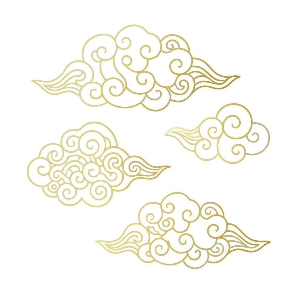Collection of Golden Chinese Style Cloud Designs Swirling Patterns Elegant Asian Art vector