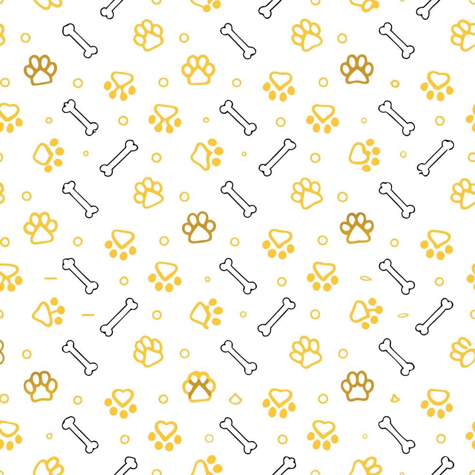 Adorable Seamless Pattern Featuring Golden Paw Prints and Bones on White Background Perfect for Pet Lovers vector