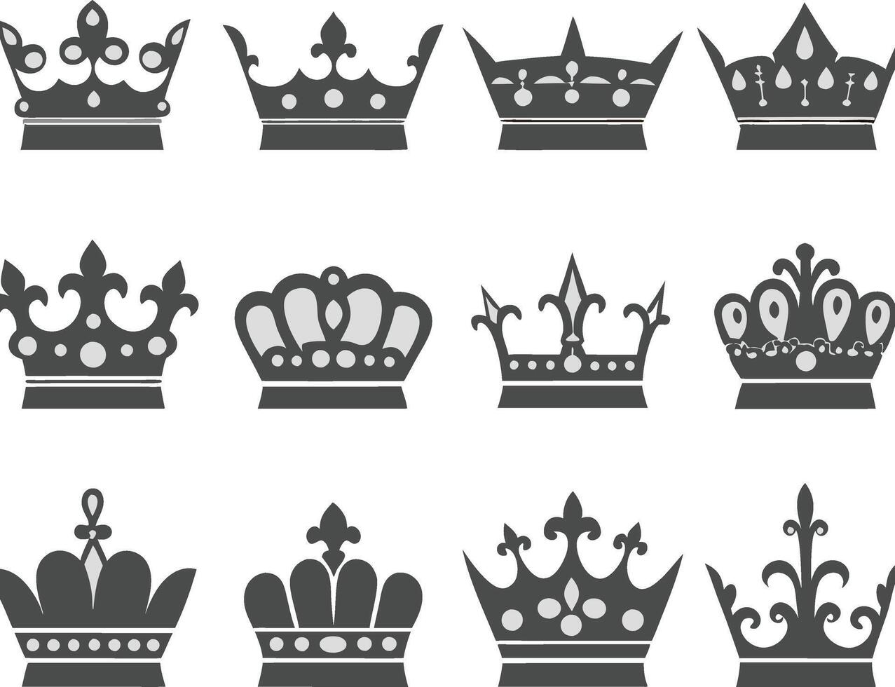 Twelve Elegant Gray Crown Designs Royal Monarchical Symbols Heraldic Insignia vector