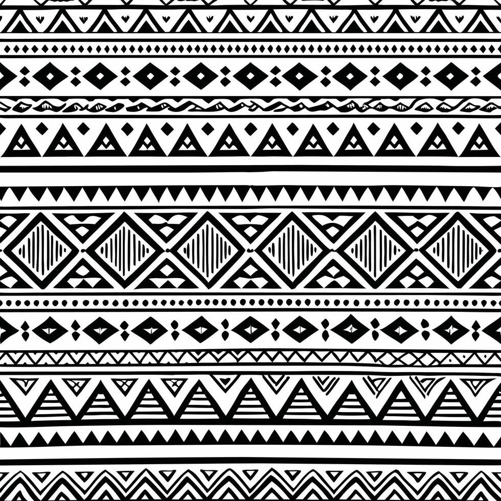 Black and White Geometric Tribal Aztec Pattern Seamless Repeat Design vector